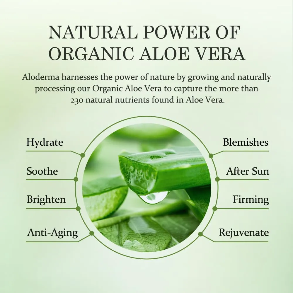 Aloderma Organic Aloe Vera Gel for Skin   Tea Tree Oil, Made within 12 Hours of Harvest, Soothing Pure Aloe Vera Gel for Face, Works Great for Oily Skin, Dry Scalp, Aftershave, Natural Aloe - 10.6 Oz