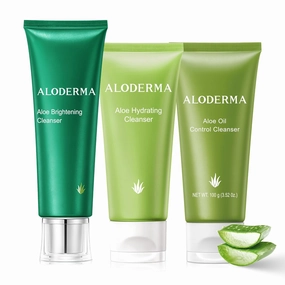 Aloderma Aloe Cleanser Set, 3 Pieces - Hydrating Cleanser, Brightening Cleanser, Oil Control Cleanser