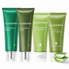Aloderma Aloe Cleanser Set, 4 Pieces - Hydrating Cleanser, Nourishing Cleanser, Brightening Cleanser, Oil Control Cleanser