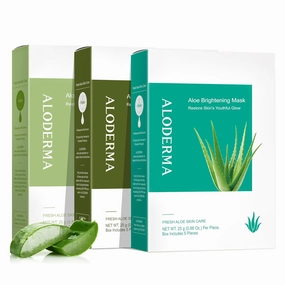 Aloderma Aloe Face Sheet Mask Set, 3 Pack - Hydrating Mask, Brightening Mask, Firming Mask
