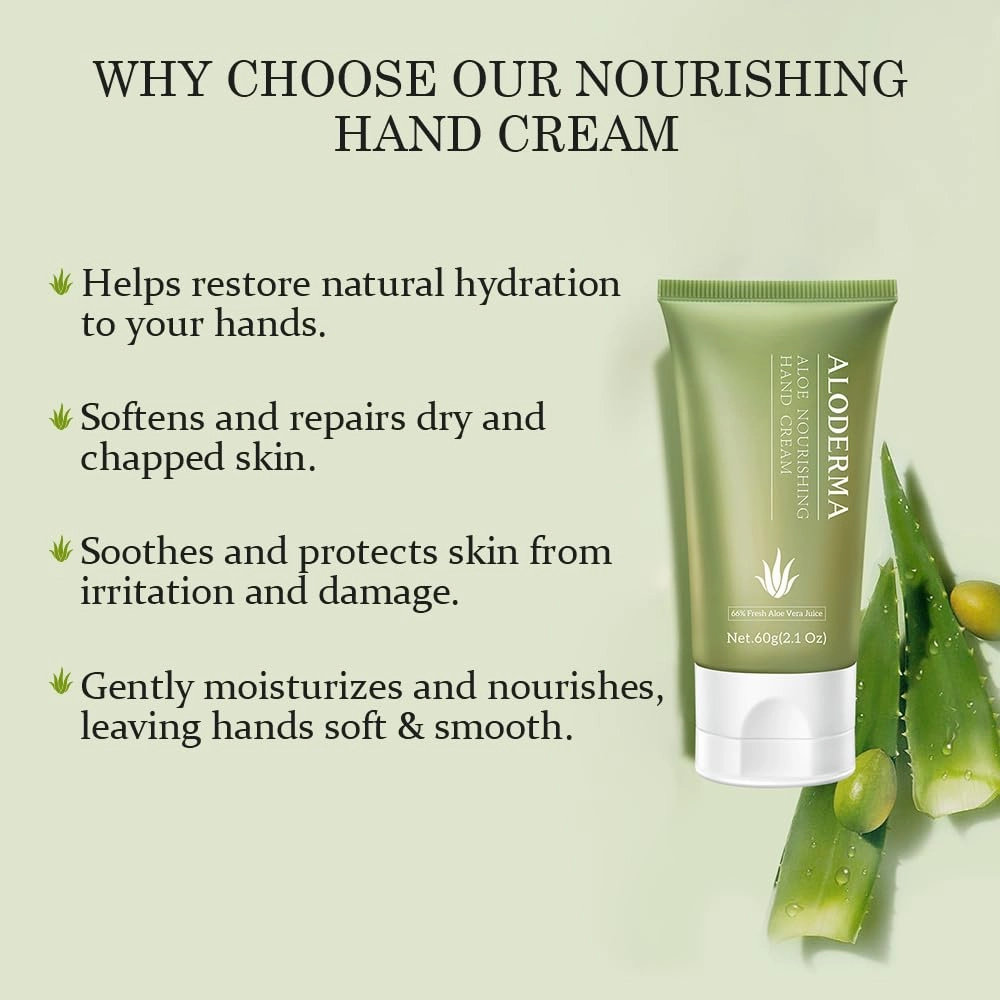 Aloderma Aloe Hand Cream with 66% Organic Aloe Vera for Men & Women, Non-Greasy Gentle Hand Cream for Dry, Cracked Hands, Moisturizing Aloe Working Hands Lotion with Shea Butter for Soft Hands, 2.1oz