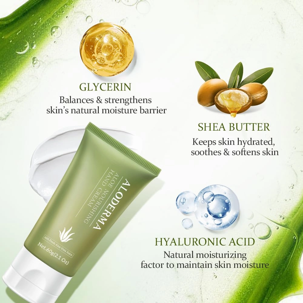 Aloderma Aloe Hand Cream with 66% Organic Aloe Vera for Men & Women, Non-Greasy Gentle Hand Cream for Dry, Cracked Hands, Moisturizing Aloe Working Hands Lotion with Shea Butter for Soft Hands, 2.1oz