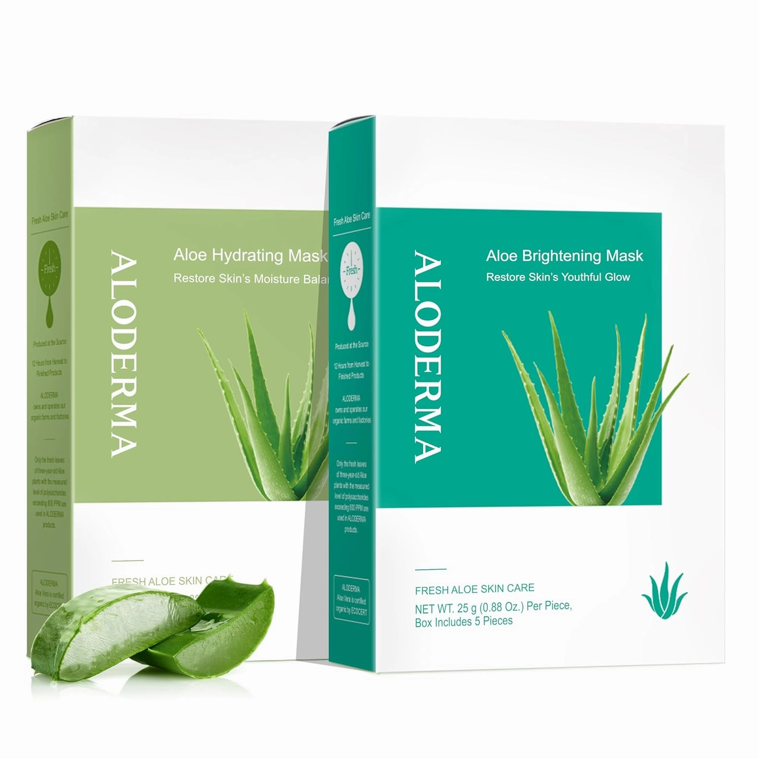 Aloderma Aloe Sheet Mask 2 Pack - Hydrating Mask, Brightening Mask