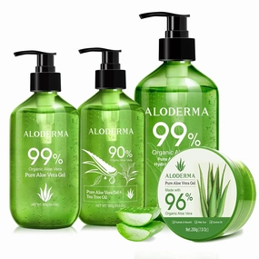Aloderma Aloe Vera Gel Set, 4 Pieces - 500g Aloe Vera Gel, 300g Aloe Vera Gel, 300g Aloe Vera Gel   Tea Tree Oil, 200g Aloe Vera Gel