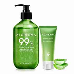 Aloderma Aloe Vera Gels Set, 2 pieces - 500g Aloe Vera Gel, 45g Aloe Vera Gel