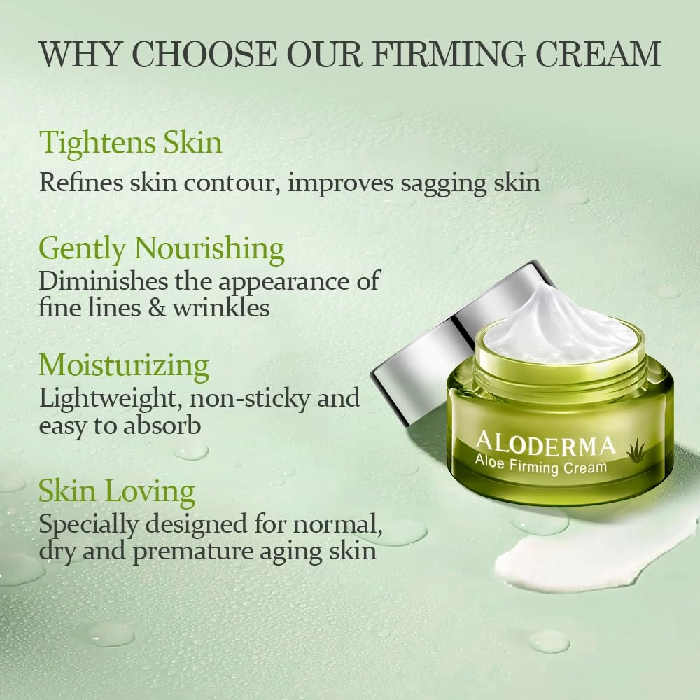 Aloderma Firming Cream for Face and Neck with 62% Organic Aloe Vera - Firming Face Cream with Hyaluronic Acid & Carnosine - Natural Renewing Aloe Face Cream - Instantly Hydrate & Plump Skin, 1.7oz