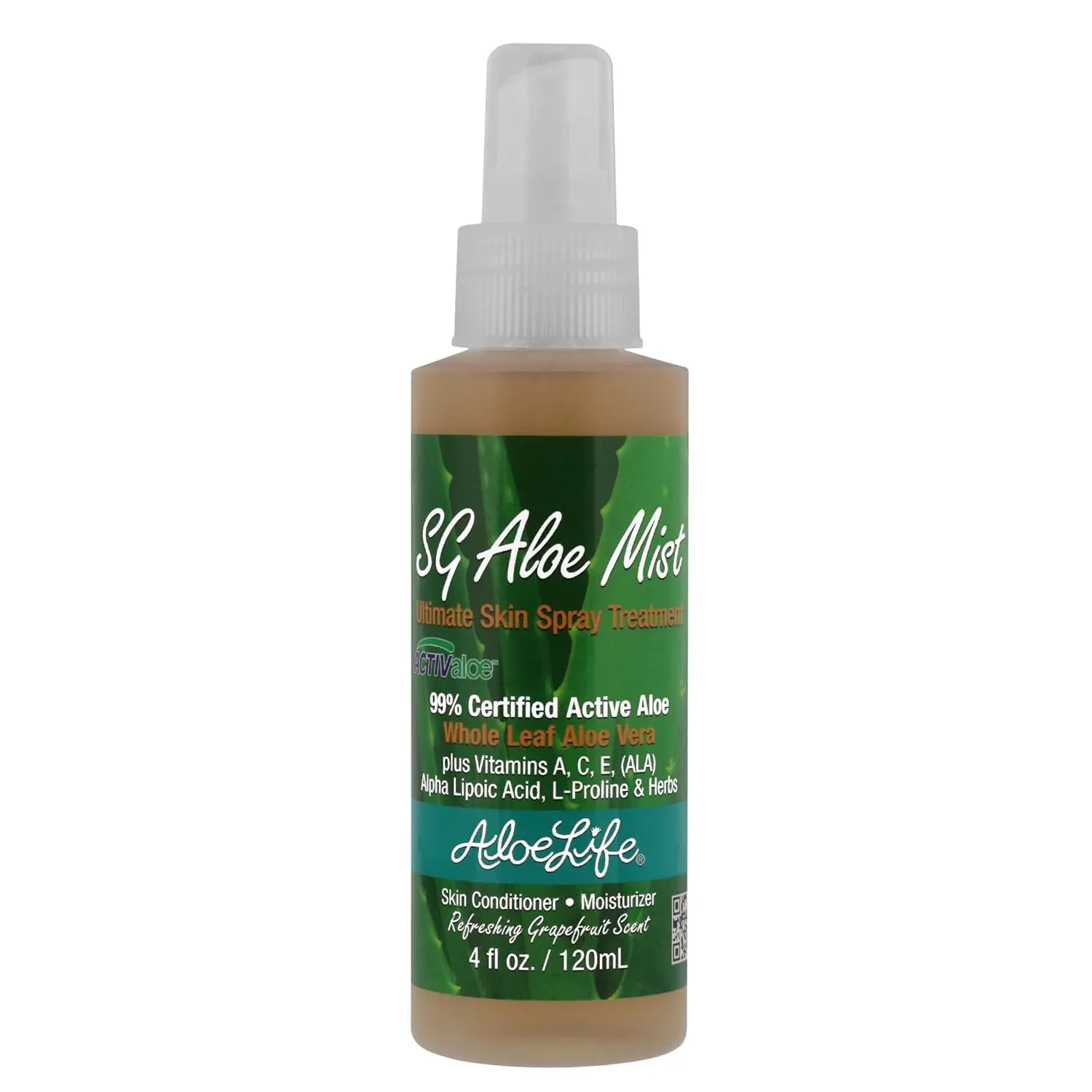Aloe Life SG Aloe Mist Gel - Topical Skin Conditioner, Whole Leaf Aloe Vera Juice Concentrate, Contains Special Skin Actives, Vitamin A, C, & E, Helps Hydrate & Condition Your Skin-Hair (Single, 4 oz)