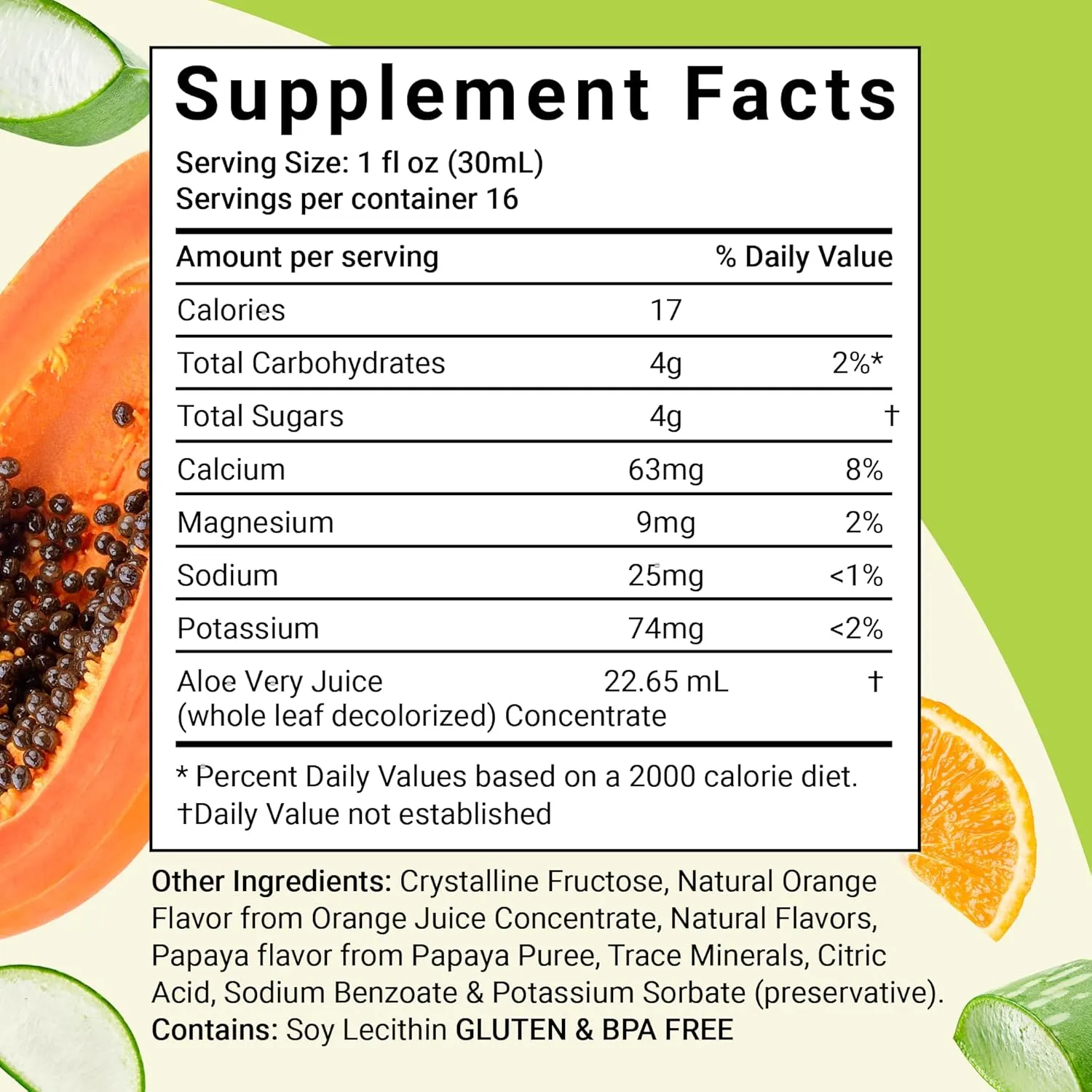 Aloe Life - Whole Leaf Aloe Vera Juic, Certified Organic, Gluten-Free (Orange Papaya, 16 oz)