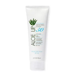 Aloe Up SPF 50 Sunscreen for Sensitive Skin - Broad Spectrum Face and Body Sunblock with Aloe Vera - Reef-Safe, Hydrating Coco-Mango Fragrance, 4 Oz