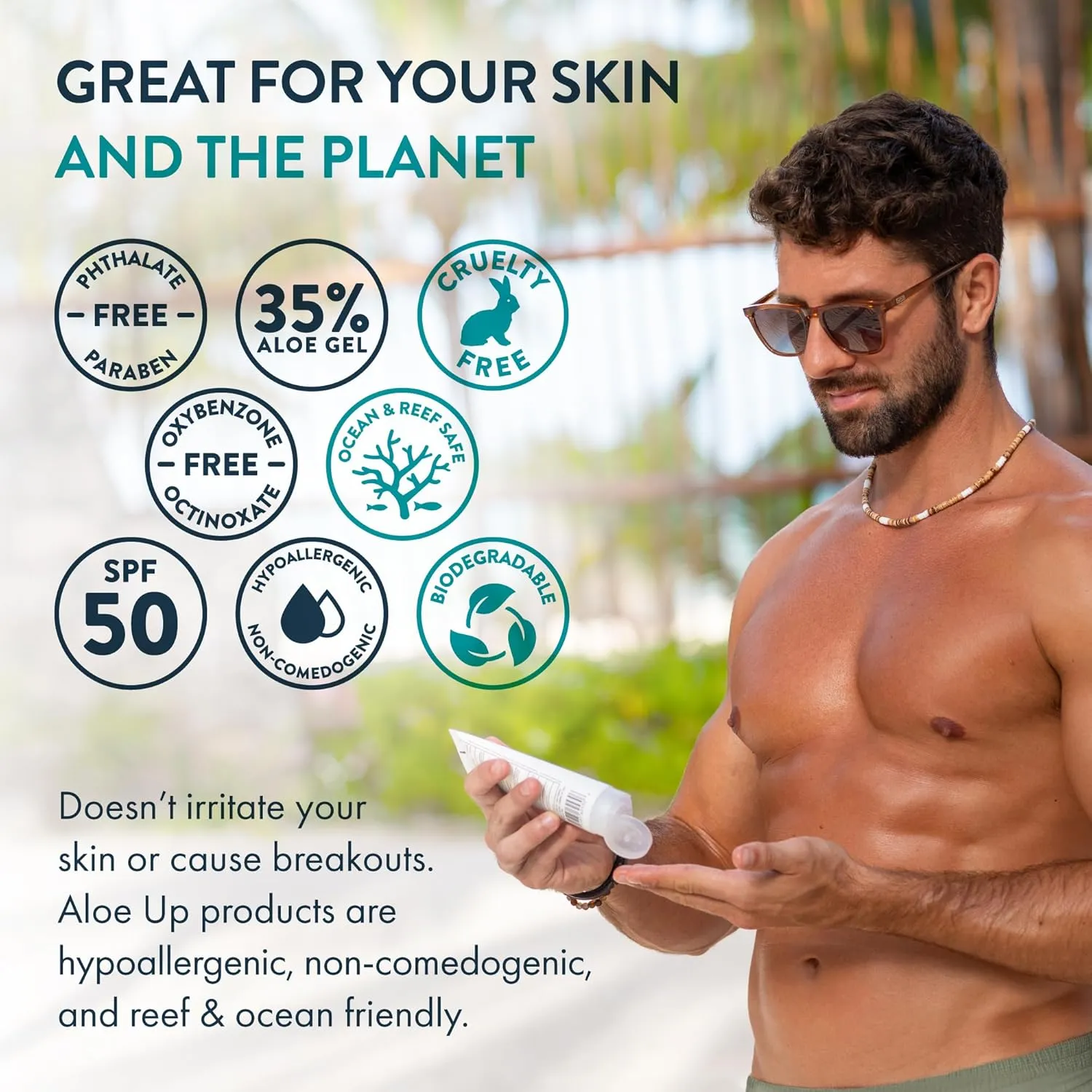 Aloe Up SPF 50 Sunscreen for Sensitive Skin - Broad Spectrum Face and Body Sunblock with Aloe Vera - Reef-Safe, Hydrating Coco-Mango Fragrance, 4 Oz