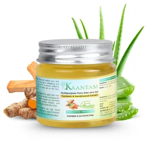 Aloe Vera Gel with Turmeric & Sandalwood – Naturally Scented Cooling Gel for Face, Body & Scalp – Lightweight, Plant-Based Moisturizer – 100g / 3.5 oz