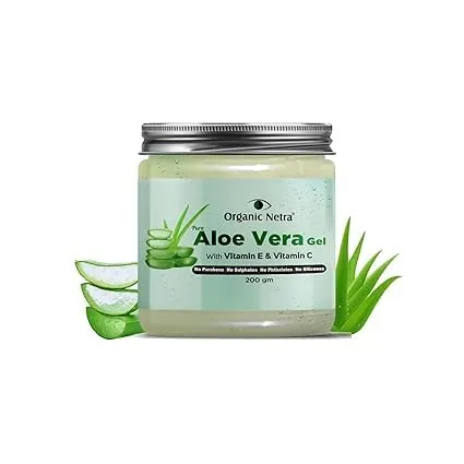 Aloe Vera Gel with Vitamin C & E for Skin, Face and Hair | Helps to Repair and Smoothens Hair | Relax and Renew Your Skin and Scalp | Paraben Free & Sulphate Free - 7.05 Oz