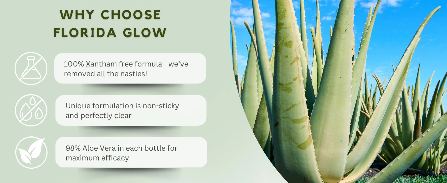 Aloe Vera After Sun Gel by Florida Glow - Pack of 2 Organic Aloe Vera Gel for Sunburn Relief - 98% Pure Aloe Vera Moisturizer for Face, Skin - Enriched with Vitamin B5 Non-Sticky Xanthan Free