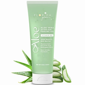 Aloe Vera After Sun Gel by Florida Glow - Pack of 2 Organic Aloe Vera Gel for Sunburn Relief - 98% Pure Aloe Vera Moisturizer for Face, Skin - Enriched with Vitamin B5 Non-Sticky Xanthan Free