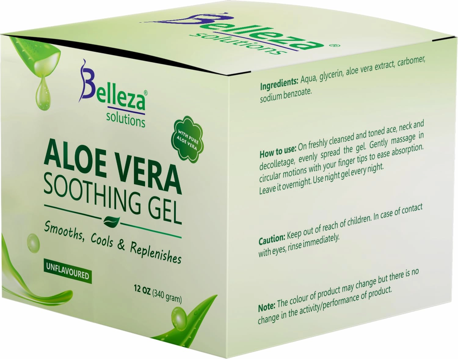 Aloe Vera Soothing Gel from freshly cut 100% Pure Aloe - Big 12oz - Vegan, Unscented - For Face, Skin, Hair, Sunburn relief (Unflavored)