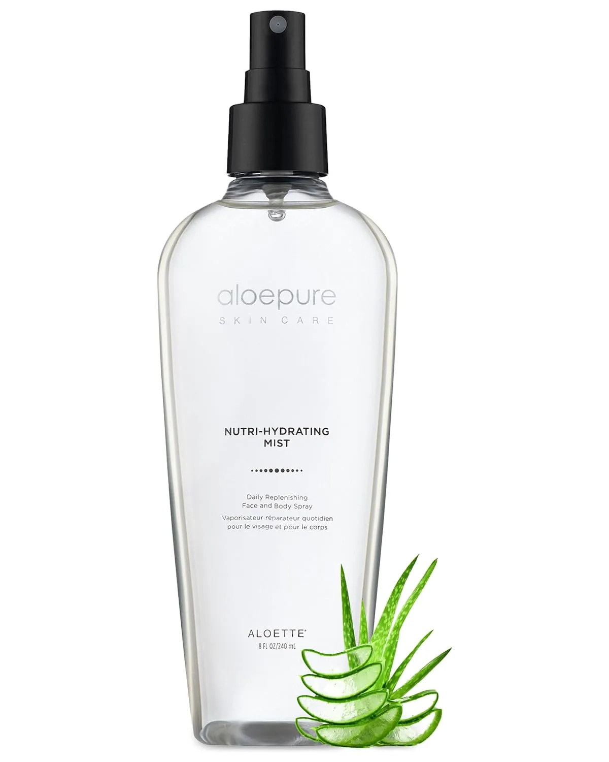 Aloette Hydrating Aloe Vera Facial Mist, Nutri-Hydrating Mist Spray - Daily Replenishing Body, Neck & Face Mist - Silk Amino Acids, Vitamins A, E, C & B5 for Glowing, Healthy Complexion - 8 Fl Oz