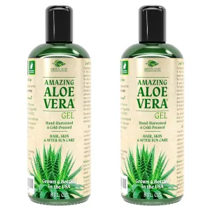 Amazing Aloe Vera Gel - Freshly Cut, 100% Pure Aloe, Premium Quality, Vegan, Unscented - Natural Sunburn Relief, After Shave, Skin, Face & Hair Care (two 8oz bottles) 16oz