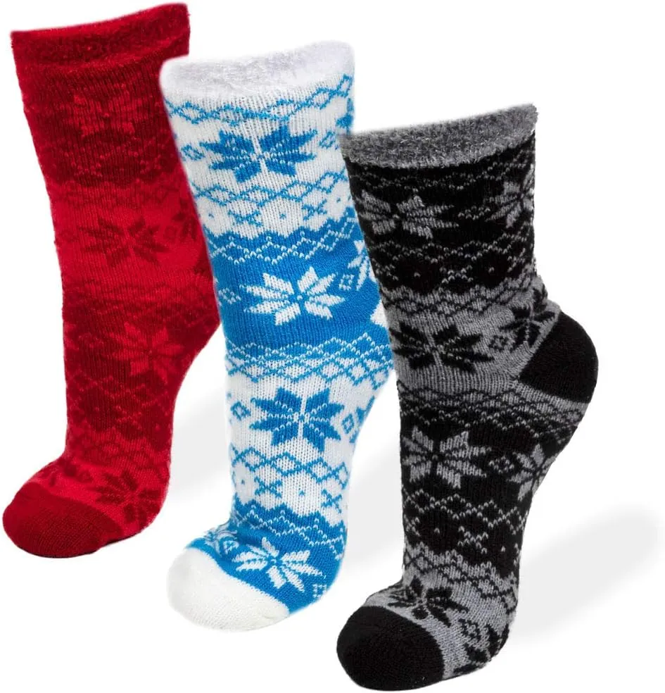 American Mammoth 3 Pairs Cozy Cabin Socks for Women - Aloe Infused Fuzzy Fluffy Comfortable Socks
