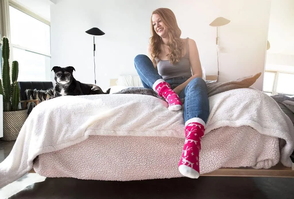 American Mammoth 3 Pairs Cozy Cabin Socks for Women - Aloe Infused Fuzzy Fluffy Comfortable Socks