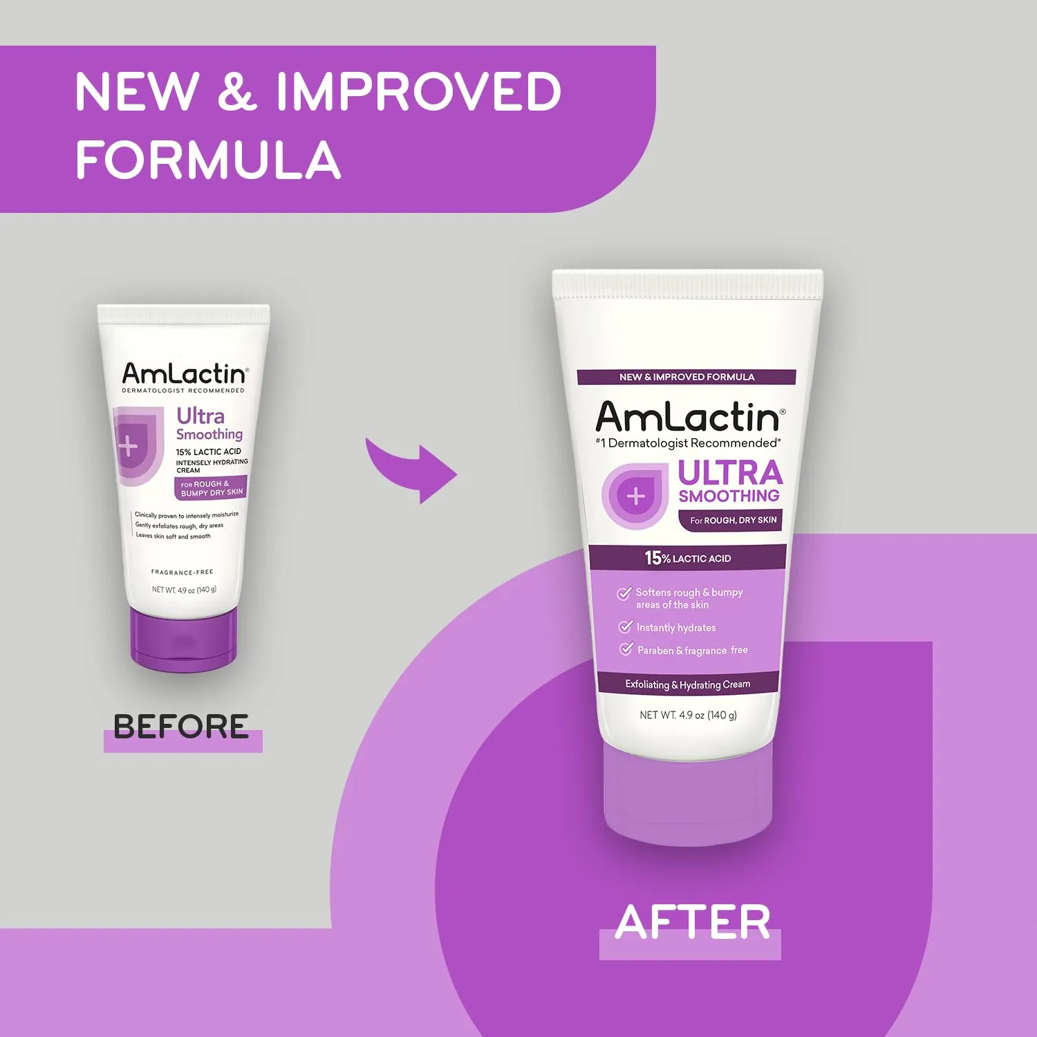 AmLactin Intensive Healing Body Cream – 12 oz Tub & Ultra Smoothing - 4.9 oz Body & Hand Cream with 15% Lactic Acid