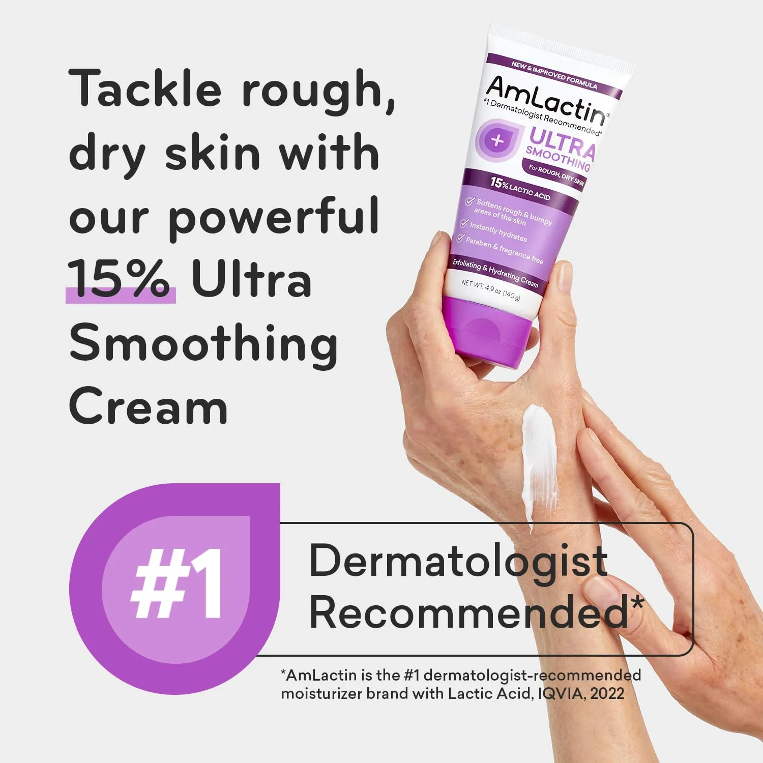 AmLactin Intensive Healing Body Cream – 12 oz Tub & Ultra Smoothing - 4.9 oz Body & Hand Cream with 15% Lactic Acid