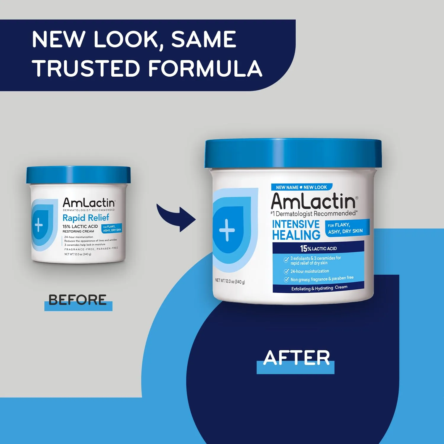 AmLactin Intensive Healing Body Cream – 12 oz Tub & Ultra Smoothing - 4.9 oz Body & Hand Cream with 15% Lactic Acid