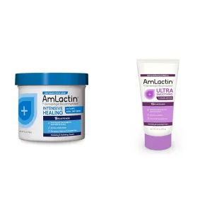 AmLactin Intensive Healing Body Cream – 12 oz Tub & Ultra Smoothing - 4.9 oz Body & Hand Cream with 15% Lactic Acid