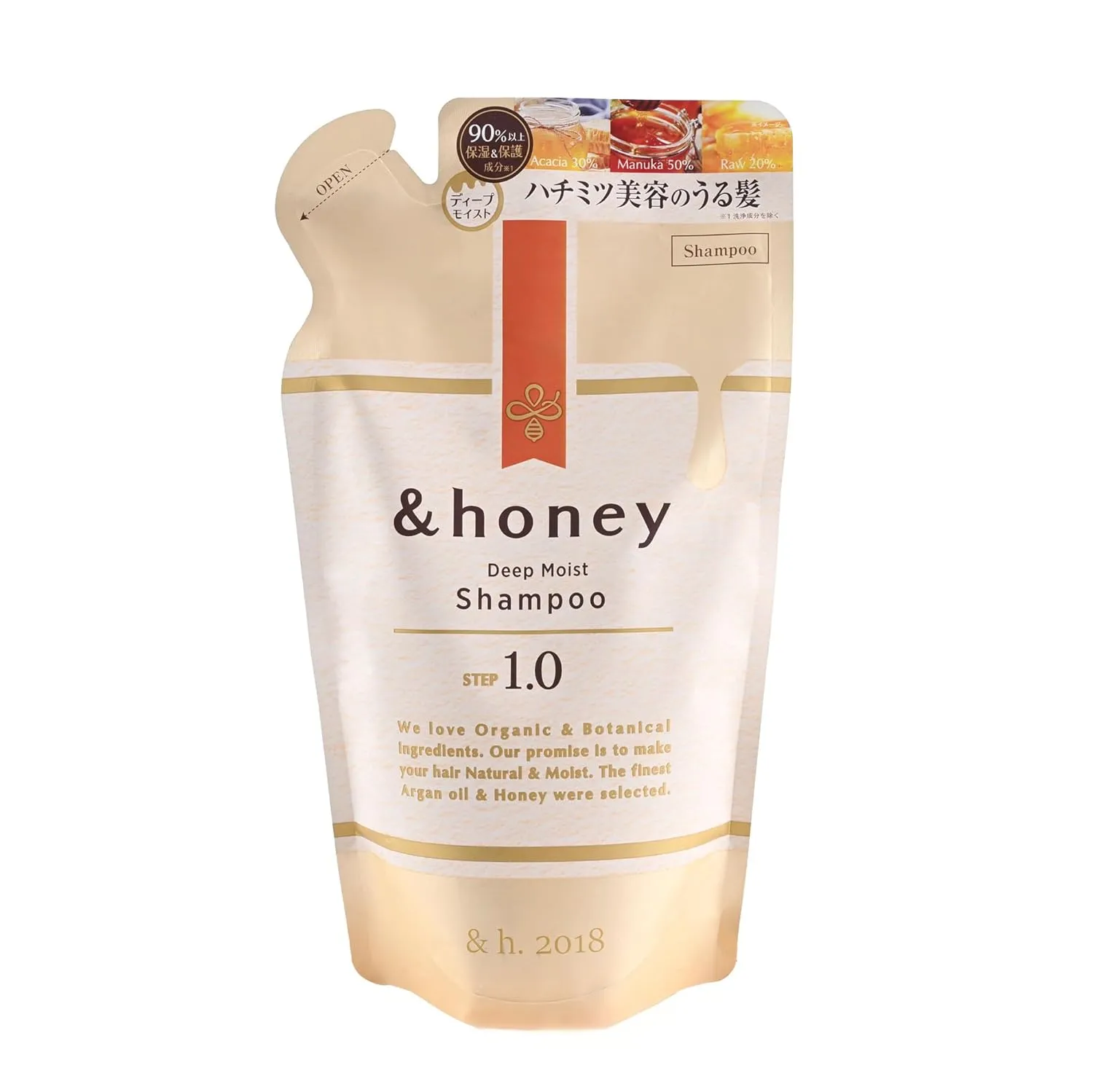 &-Honey Deep Moist Shampoo Refill Pouch 350ml - Moisturizing Honey Shampoo with Argan Oil for Dry Hair - Contains Manuka, Acacia & Japanese Honeys