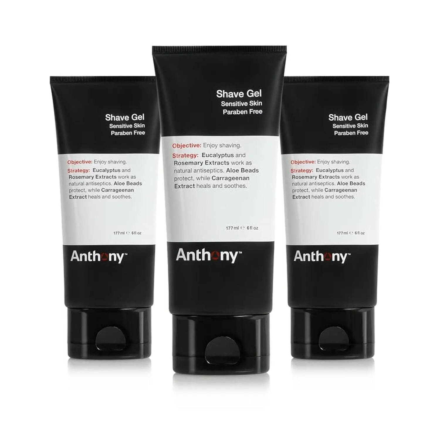 Anthony Shave Gel for Sensitive Skin – Non-Foaming, Soothing Shaving Cream for Men and Women. With Aloe Vera Beads, Eucalyptus, Rosemary and Carrageenan Extract - 6 Fl Oz (3 Pack)