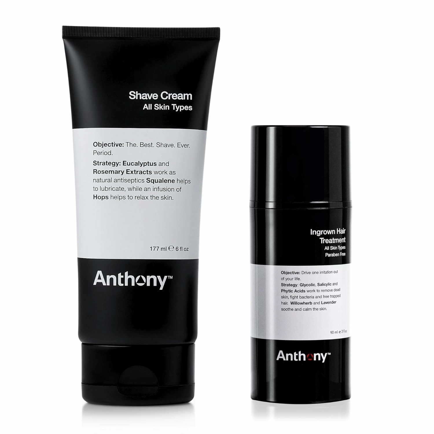 Anthony Shave Cream, 6 Fl Oz, and Anthony Ingrown Hair Treatment, 3 Fl Oz