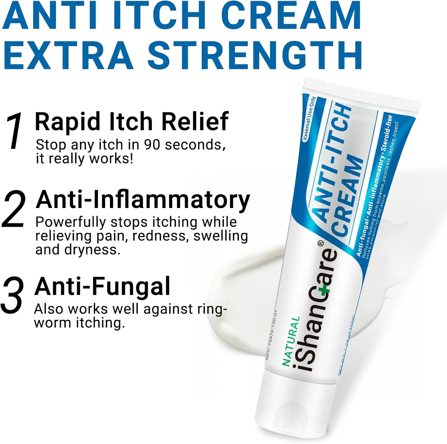 Anti Itch Soothing Cream Extra Strength Skin Itch Relief Ointment, for Full Body Itching Caused by Seasonal Changes, Dermatitis, Eczema, Rash, Psoriasis, Hives, Bites, Poison Ivy, 1.76 oz