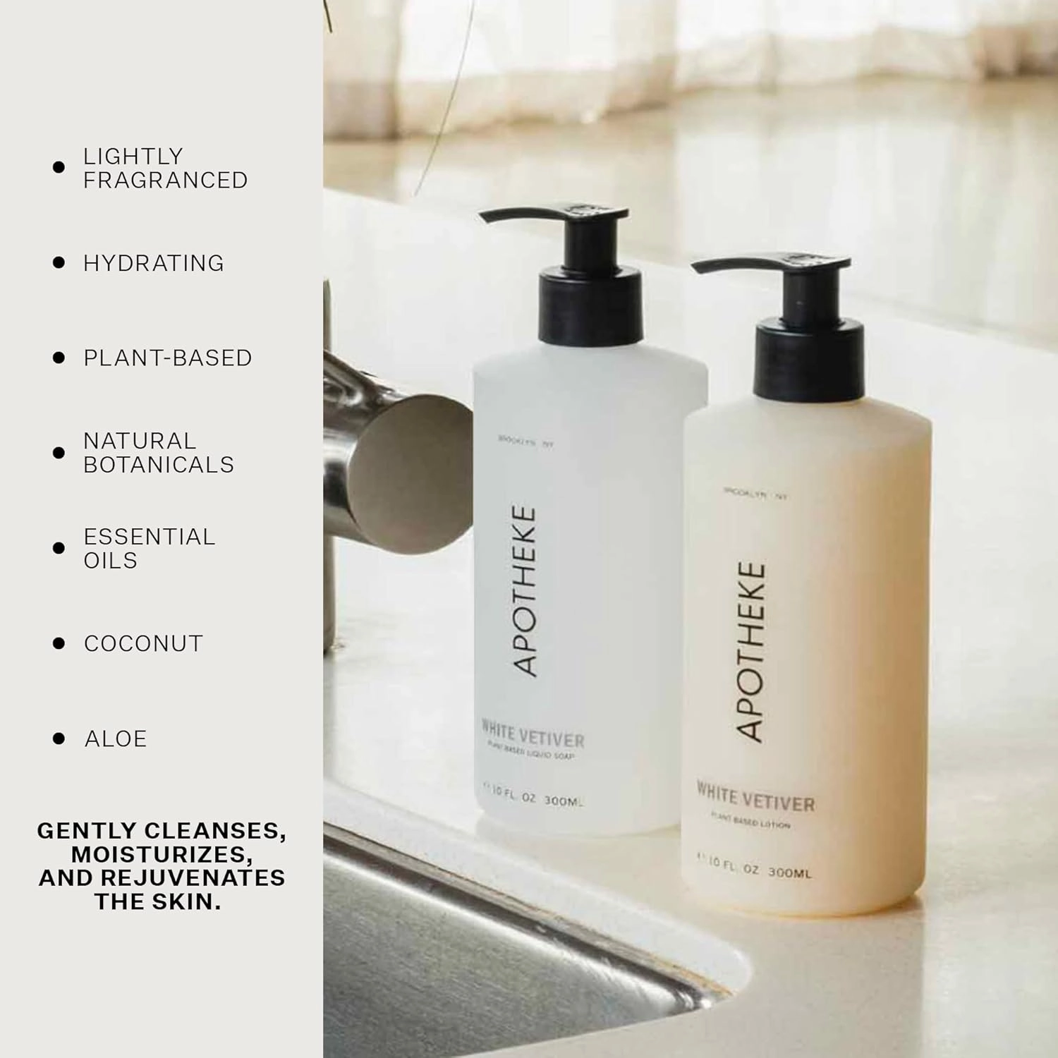 APOTHEKE Liquid Hand Soap, White Vetiver (10 Fl Oz) - Hydrating Hand Wash with Natural Coconut & Aloe Vera