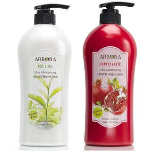 ARBORA Combo Pack of 2 Hand & Body Lotion, White Tea Plus Pomegranate, Jumbo Size 25.4OZ/750ML Paraben Free Natural Ultra-Moisturizing, K-Beauty Professional Massage Lotion Original from Korea