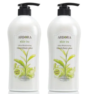 ARBORA Hand & Body Lotion WHITE TEA 25.4OZ/750ML Paraben Free Natural Ultra-Moisturizing, Professional Massage Lotion Original from Korea, Pack of 2