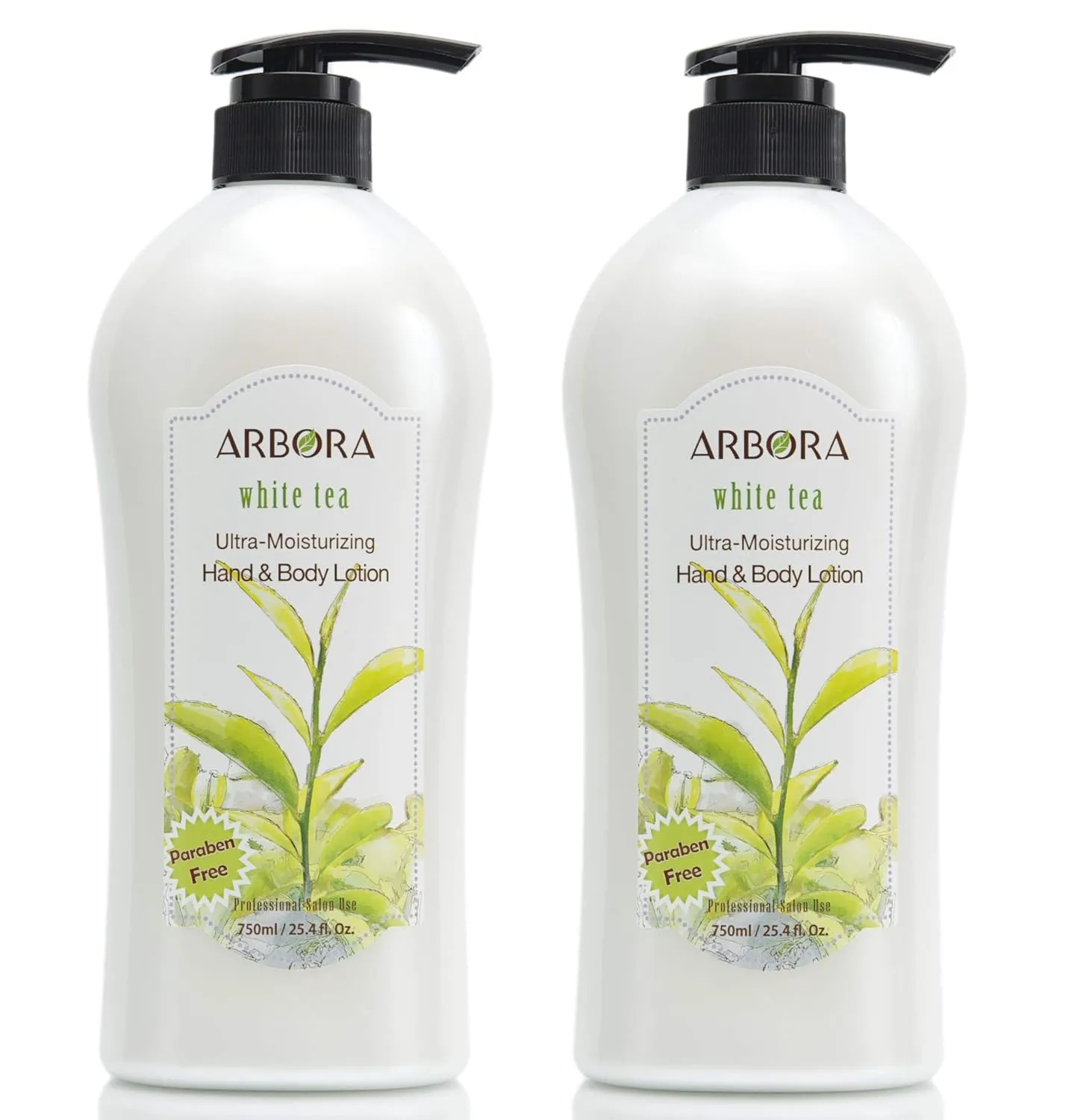 ARBORA Hand & Body Lotion WHITE TEA 25.4OZ/750ML Paraben Free Natural Ultra-Moisturizing, Professional Massage Lotion Original from Korea, Pack of 2