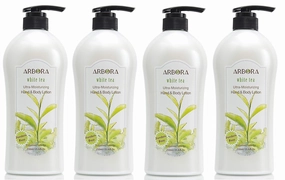 ARBORA Hand & Body Lotion WHITE TEA 25.4OZ/750ML Paraben Free Natural Ultra-Moisturizing, Professional Massage Lotion Original from Korea, Pack of 4