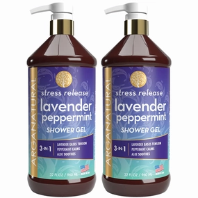Arganatural 2 Lavender Peppermint Shower Gel Bottles, Large 32 fl oz, Soothing Body Wash and Skin Moisture Blend of Lavender, Peppermint and Aloe (2 Pack)