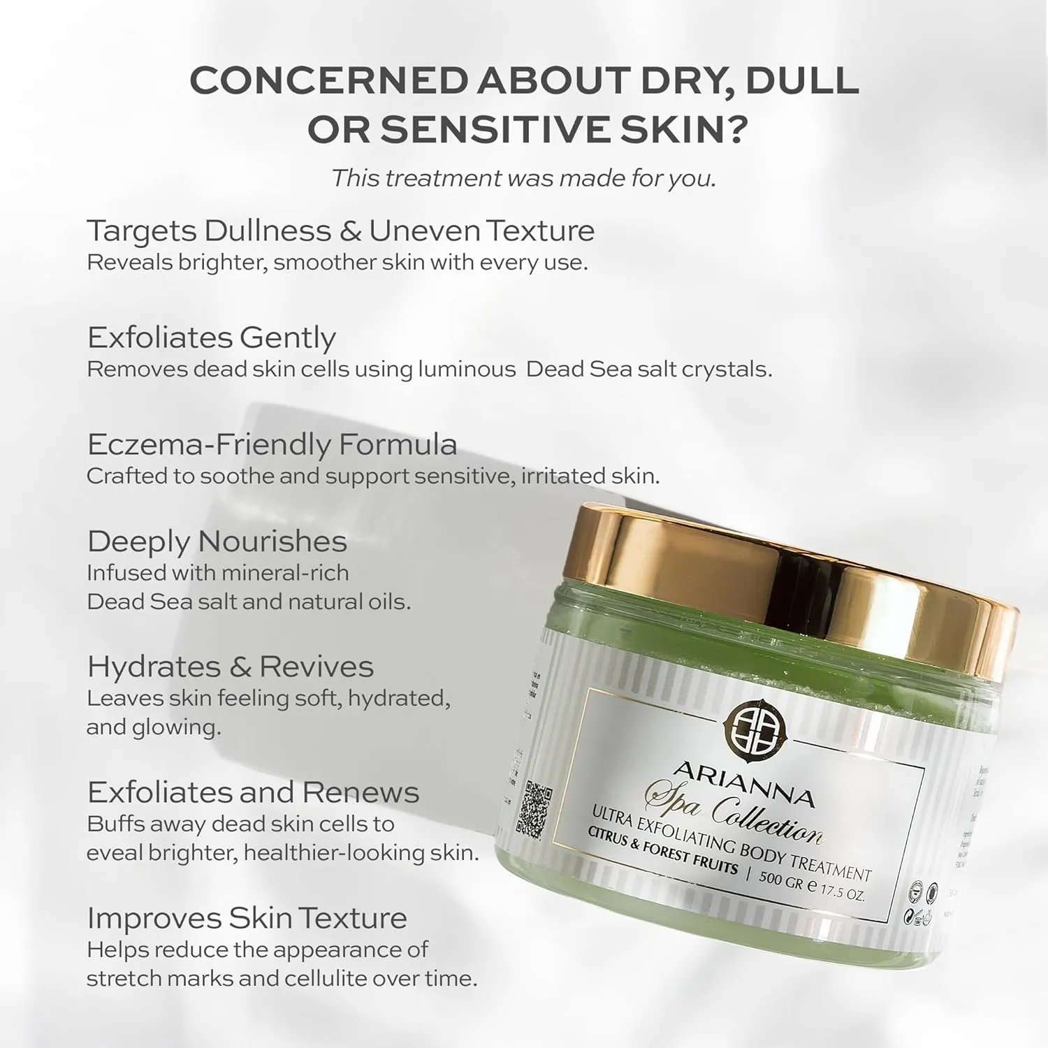 ARIANNA-SKINCARE Ultra Exfoliating Body Treatment Dead Sea Salt Body Scrub Natural Moisturizing and Exfoliating Scrub for Nourishing Essential Skin Care (Milk & Honey)