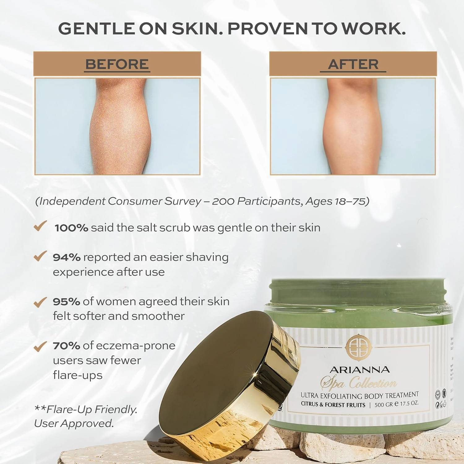 ARIANNA-SKINCARE Ultra Exfoliating Body Treatment Dead Sea Salt Body Scrub Natural Moisturizing and Exfoliating Scrub for Nourishing Essential Skin Care (Chamomile & Lavender)