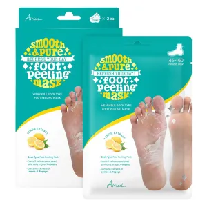 Ariul Smooth & Pure Foot Peeling Mask, Exfoliating Peeling mask, Korean Skin Care, 2 Pairs (Lemon&Papaya)