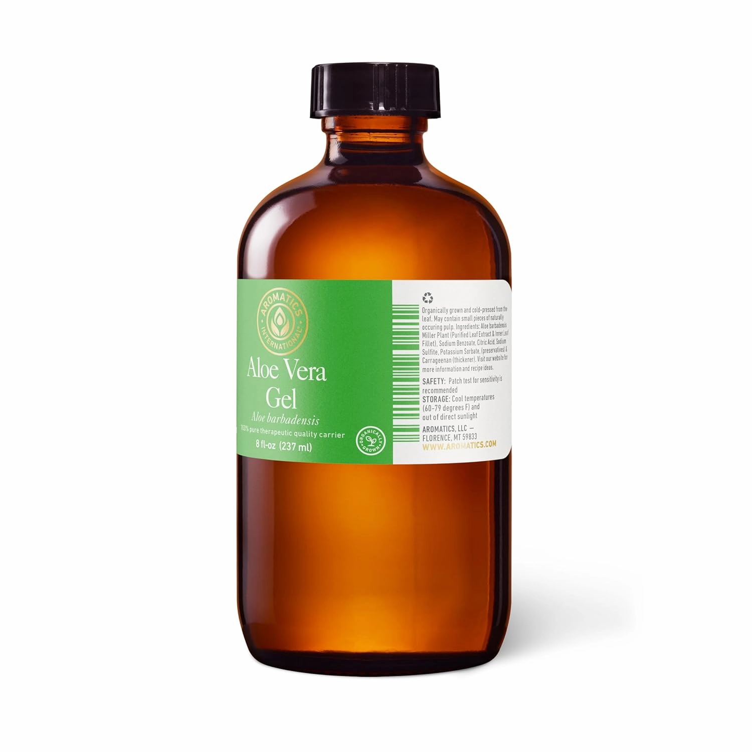 Aromatics International Aloe Vera Gel 8fl-oz – Organic Cold-Pressed, Pure Moisturizing Gel for Skin, Hydrating & Soothing, Natural Skincare Solution