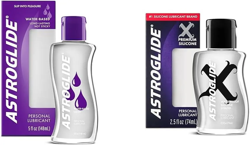 Astroglide Liquid, Water Based Personal Lubricant, 5 oz. & X Silicone Personal Lubricant, 2.5oz - Long-Lasting, Silky, Hypoallergenic, Waterproof, Travel-Size, Dr. Recommended