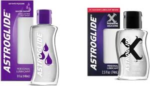 Astroglide Liquid, Water Based Personal Lubricant, 5 oz. & X Silicone Personal Lubricant, 2.5oz - Long-Lasting, Silky, Hypoallergenic, Waterproof, Travel-Size, Dr. Recommended