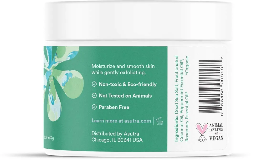 ASUTRA Dead Sea Salt Essential Oil Body Scrub Exfoliator (Purifying Peppermint), 16 oz - Ultra Hydrating, Gentle, & Moisturizing - Coconut, Peppermint, and Rosemary Oils