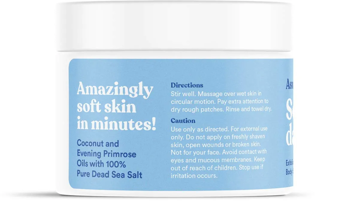 ASUTRA Dead Sea Salt Essential Oil Body Scrub Exfoliator (Revitalizing Coconut), 16 oz - Ultra Hydrating, Gentle, & Moisturizing - Coconut and Evening Primrose Oils