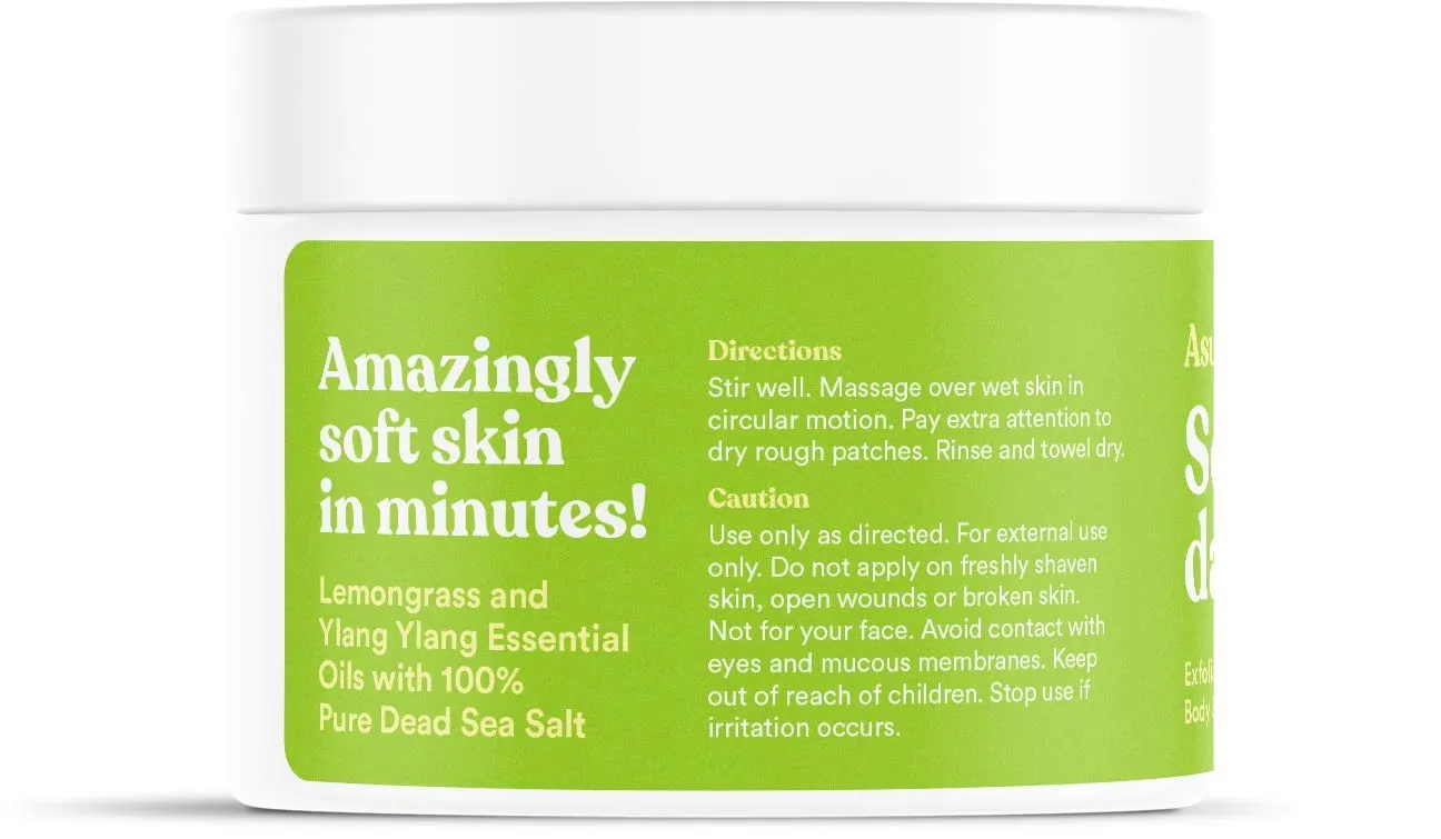 ASUTRA Dead Sea Salt Essential Oil Body Scrub Exfoliator (Uplifting Lemongrass)), 16 oz - Ultra Hydrating, Gentle, & Moisturizing - Coconut, Lemongrass, and Ylang Ylang Oils