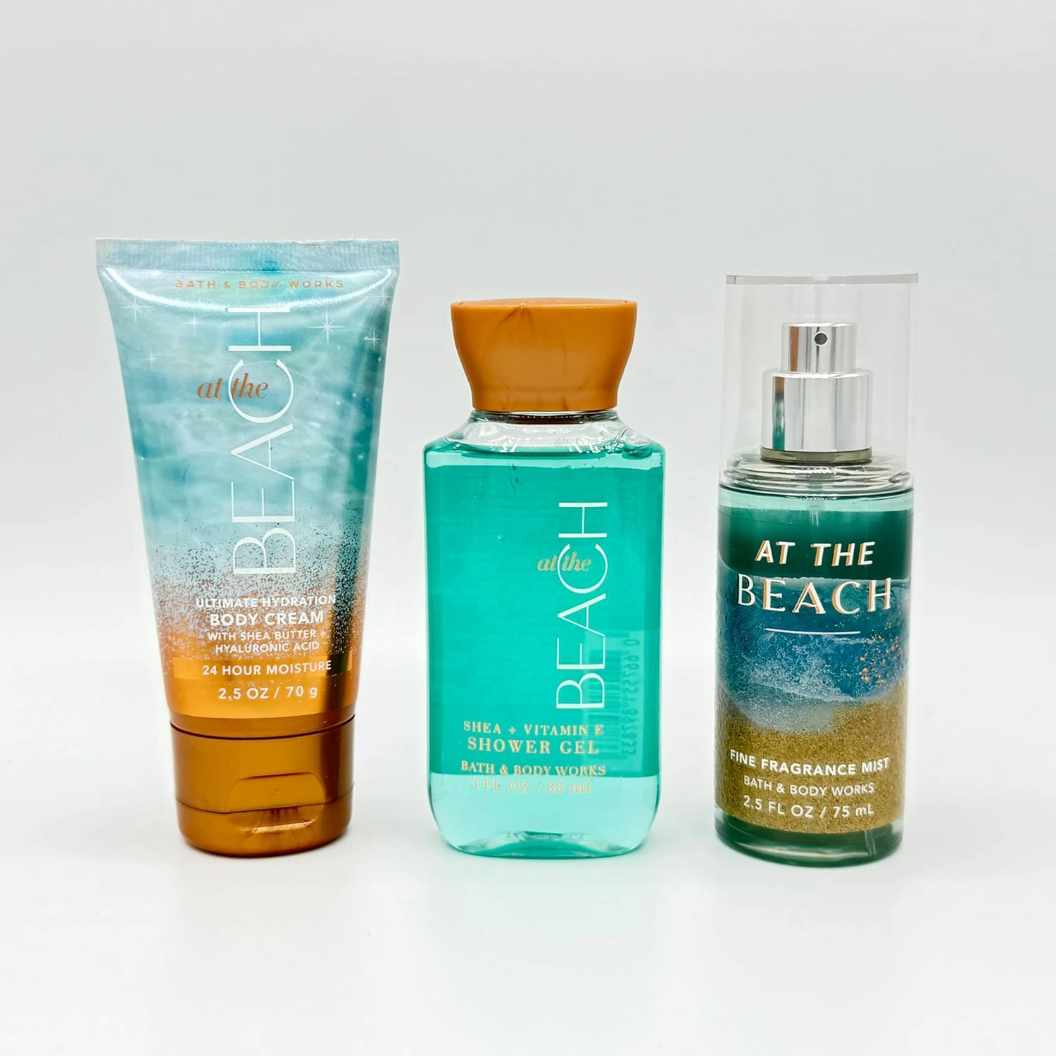 At The Beach 3-Piece TRAVEL SIZE Bath Bundle | Ultimate Hydration Body Cream, Shower Gel and Fine Fragrance Mist