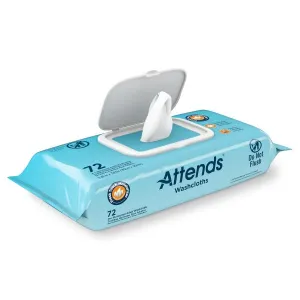 Attends Washcloths No-Rinse Disposable Cleansing Wipes for Incontinence, 7.8"x11.8", Hypoallergenic Alcohol-Free with Aloe, Scented, 72ct Soft Pack