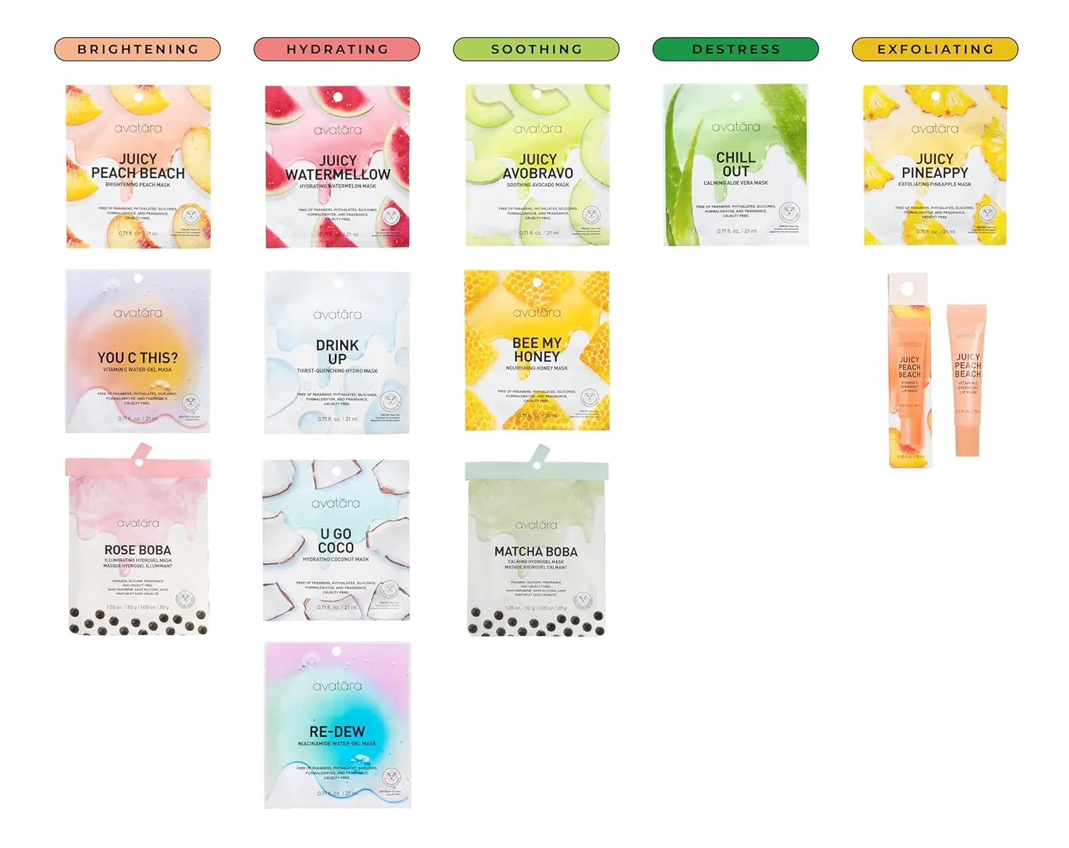 Avatara Chill Out Face Masks, 15 Sheets, Hydrating Aloe Vera, Soothing Skin, Unisex
