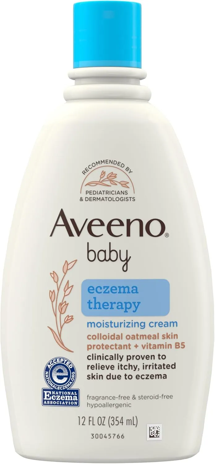 Aveeno Baby Eczema Therapy Moisturizing Cream, Natural Colloidal Oatmeal & Vitamin B5, Cream for Dry, Itchy, Irritated Skin Due to Eczema, Paraben- Steroid-Free, 12 fl. oz